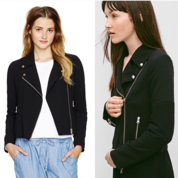 Aritzia Wilfred Montesson Moto Jacket Black Zipper Cropped Japanese Crepe Size 4 - Picture 1 of 14